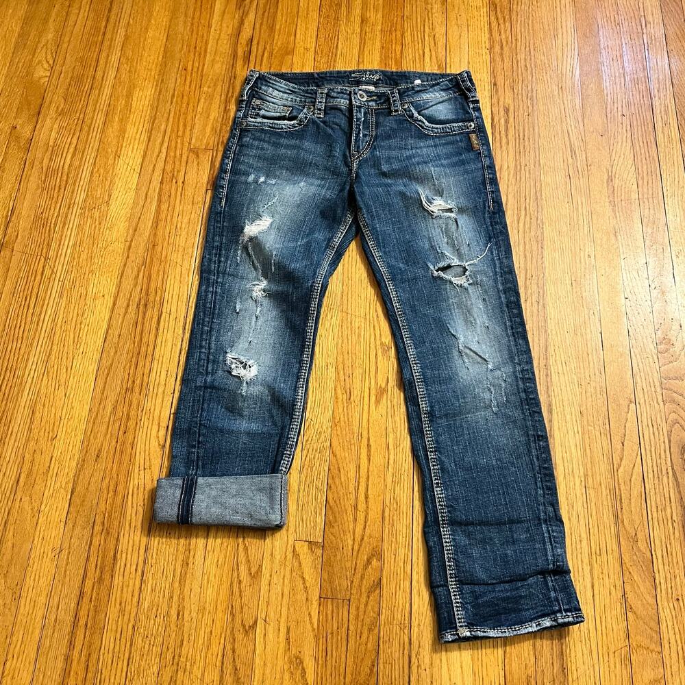 Silver Jeans Womens 28 X28 Sam Boyfriend Distressed Stretch Pants